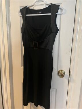 Bebe Made in USA Black Midi Dress Buckle Detail Sleeveless Career XS